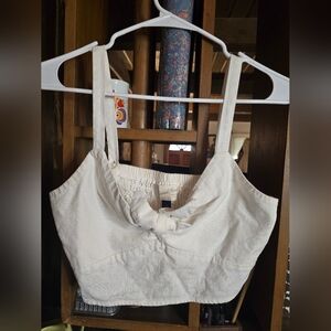 Universal Thread Linen Women's Cream Knotted Crop Tank Top Small